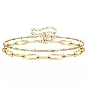 NEW 14K gold plated layered chain bracelets w crystal charms jewelry gift B22
